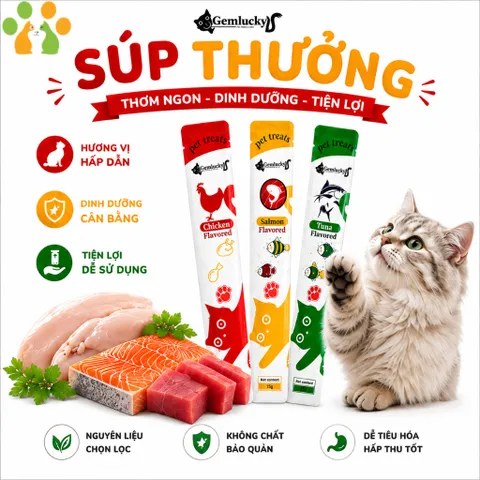 [ Combo 50-100-200] Súp thưởng Gemlucky cho mèo mọi lứa tuổi-15g-Cung cấp dinh dưỡng cho mèo