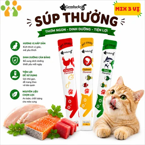 [ Combo 50-100-200] Súp thưởng Gemlucky cho mèo mọi lứa tuổi-15g-Cung cấp dinh dưỡng cho mèo