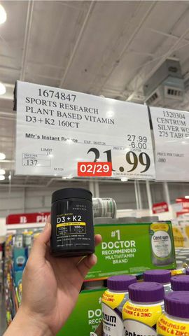 Viên uống bổ sung Sports Research Plant-Based D3 + K2 |160 viên| Cải thiện mật độ xương - Giảm thiểu tỷ lệ gãy xương [S/P Chuẩn Mỹ]
