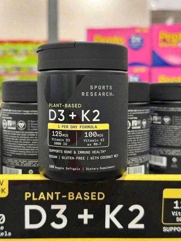 Viên uống bổ sung Sports Research Plant-Based D3 + K2 |160 viên| Cải thiện mật độ xương - Giảm thiểu tỷ lệ gãy xương [S/P Chuẩn Mỹ]