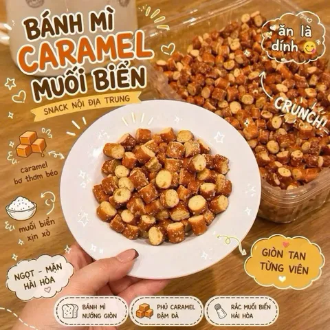 bánh mì viên sấy giòn caramel muối biển – ăn một lần là mê