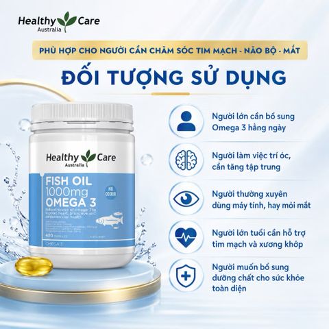 ￼Dầu cá Omega 3 Healthy Care Fish Oil 1000mg hỗ trợ mắt sáng, tốt cho tim mạch lọ 400 viên