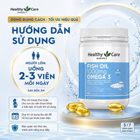 ￼Dầu cá Omega 3 Healthy Care Fish Oil 1000mg hỗ trợ mắt sáng, tốt cho tim mạch lọ 400 viên