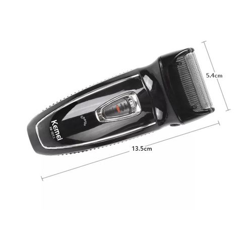 Máy cạo râu 2 lưỡi Kemei KM, thiết kế hiện đại, nhỏ gọn, với trọng lượng chỉ khoảng 350g.