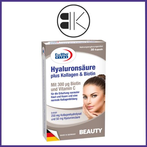 Hyaluronsäure plus Kollagen & Biotin - Viên uống Dưỡng da căng mịn, tóc & móng chắc khỏe – Hộp 30 viên - Đức