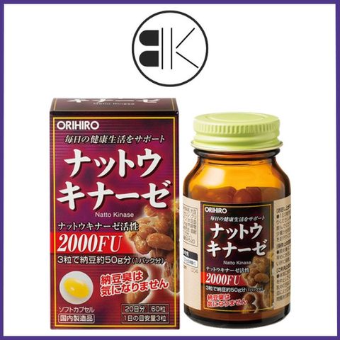 Nattokinase 2000FU Orihiro - Viên uống hỗ trợ đ.trị tai biến, hộp 60 viên