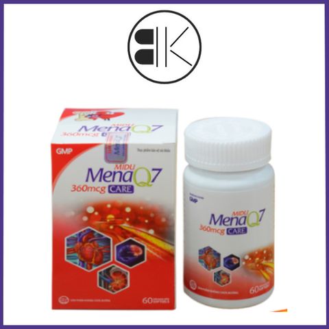 Midu MenaQ7 360mcg Care - Hỗ trợ giảm mỡ máu, giảm nguy cơ hình thành cục máu đông, Lọ 60 viên