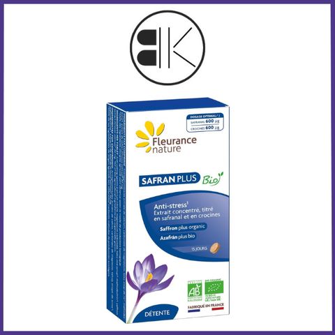 Safran Plus – Viên uống Nhụy hoa nghệ tây hữu cơ, giảm căng thẳng, thư giãn tinh thần – Hộp 15 viên, Pháp