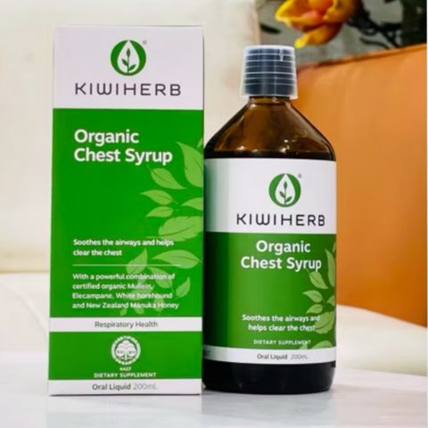 Siro hữu cơ giảm ho cấp tốc dành cho cả gia đình KiwiHerb Organic Chest Syrup |100 mL| Làm loãng dịch đờm đặc [S/P Chuẩn NZ]