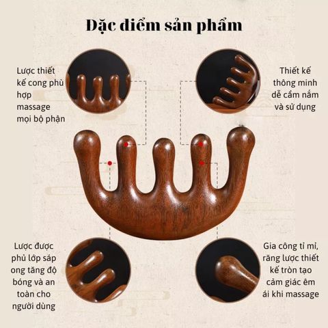 Lược massage đầu cổ vai gáy bằng gỗ đàn hương, kích thích tuần hoàn máu