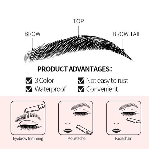 Set 3 cây Dao cạo lông mày dạng gấp gọn bằng thép không gì an toàn dễ sử dụng