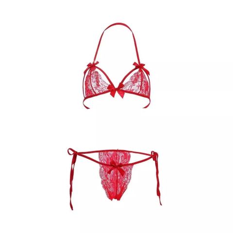 Đồ Lót Sexy Ren Hoa Xuyên Thấu Gợi Cảm Cột Dây Quyến Rũ Set Nội Y Nữ Phối Nơ Đen Đỏ Trắng Cuốn Hút - T350 Đỏ