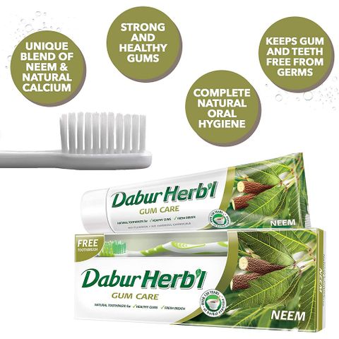 Kem đánh răng thảo dược Ân Độ Dabur's Herbal 150g kèm bàn chải đánh răng