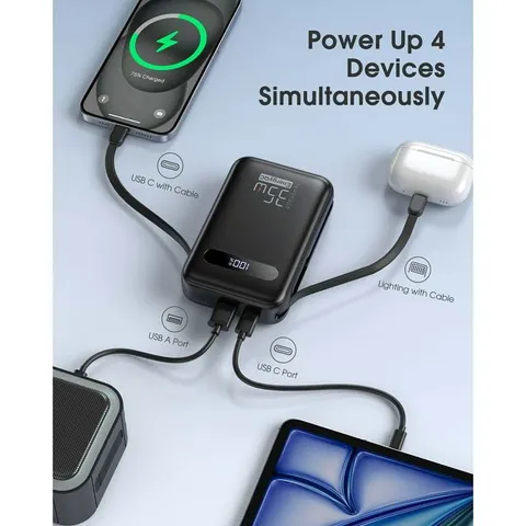 Pin dự phòng 20.000mAh EnergyQC, sạc nhanh 35w cho iPhone 17 , liền 2 dây sạc C & L 788794