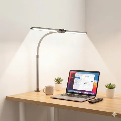 Đèn LED Kẹp Bàn Máy Tính Double Head Desk Lamp – 24W, Có Remote Điều Khiển 788841