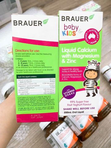 Siro Brauer Liquid Calcium with Magnesium & Zinc |200 mL| Hỗ trợ xương/cơ bắp chắc khỏe & Duy trì hệ thần kinh khỏe mạnh cho dành trẻ từ 1 tuổi trở lên