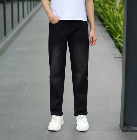 Quần Jean Baggy Ống Suông Unisex Màu Đen Wash - Quần Jean Nam Nữ Có Túi Tiện Lợi - Thời Trang Thoải Mái 100% Cotton