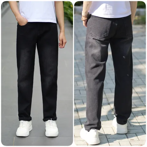Quần Jean Baggy Ống Suông Unisex Màu Đen Wash - Quần Jean Nam Nữ Có Túi Tiện Lợi - Thời Trang Thoải Mái 100% Cotton