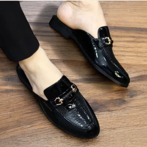 Giày Sục Nam Da PU Bóng Vân Đà Điểu - Giày Xục Nam Đế Đúc Chống Trượt - Sục Nam Cao Cấp Khóa Vàng Siêu Mềm RUNO G40