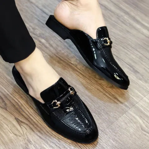 Giày Sục Mềm Đế Đúc 3cm Chống Trượt - Sục Nam Cao Cấp Chụp Kỷ Yếu - Giày Sục Da Nam Mẫu Da Bóng Vân Đà Điểu RUNO G40