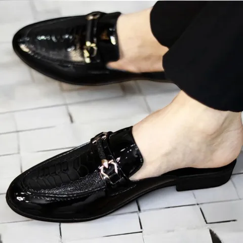 Giày Sục Nam Da PU Bóng Vân Đà Điểu - Giày Xục Nam Đế Đúc Chống Trượt - Sục Nam Cao Cấp Khóa Vàng Siêu Mềm RUNO G40