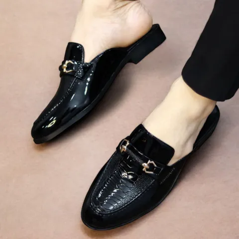 Giày Sục Nam Da PU Bóng Vân Đà Điểu - Giày Xục Nam Đế Đúc Chống Trượt - Sục Nam Cao Cấp Khóa Vàng Siêu Mềm RUNO G40