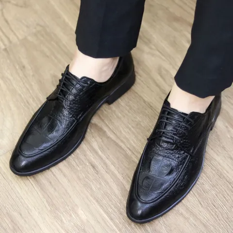 Giày Tây Nam Đế Cao Buộc Dây Đẹp - Giầy Tây Nam 3cm Chống Trượt - Giay Tay Nam Da PU Vân Cá Sấu Tận Xưởng Tốt - RUNO G52