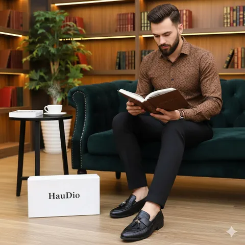 Giày Tassel Loafer Vân Cá Sấu Sang Trọng Giày Âu Nam Không Dây Lịch Lãm Giày Tây Nam Công Sở Đế Khâu RUNO G12