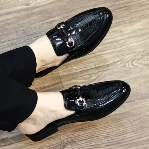 Giày Sục Mềm Đế Đúc 3cm Chống Trượt - Sục Nam Cao Cấp Chụp Kỷ Yếu - Giày Sục Da Nam Mẫu Da Bóng Vân Đà Điểu RUNO G40