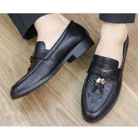 Giày Âu Nam Không Dây Vân Cá Sấu Nổi Bật Chuông Vàng Giày Tây Nam Công Sở Trẻ Trung Đế Khâu Chắc Chắn RUNO G12