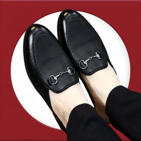Giày Sục Nam Chụp Kỷ Yếu Lịch Lãm - Giầy Sục Nam Khóa Bạc Mui Vân Sần Đế Đúc 3cm Chống Trượt Cao Cấp Mới - RUNO G45