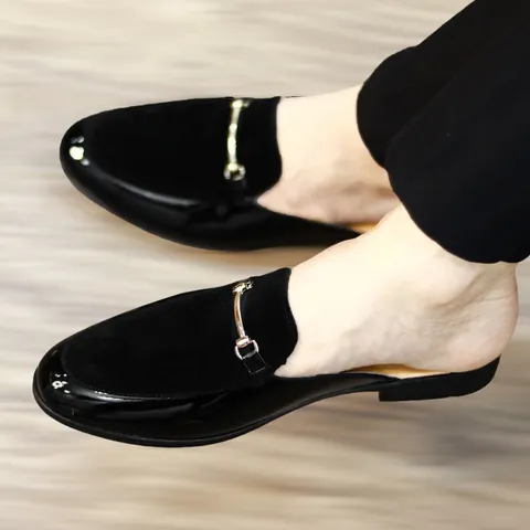 Giày Sục Nam Cao Cấp - Sục Da Nam Phối Nỉ Nhung Đế Đúc 3cm Chống Trượt - Giày Xục Nam Kiểu Hàn Quốc Mềm Mại RUNO G5
