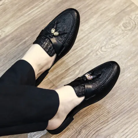 Giày Sục Mềm Đế Đúc 3cm Chống Trượt - Sục Nam Cao Cấp Phối Chuông - Giày Sục Da Nam Mẫu Vân Cá Sấu Thời Thượng RUNO G39