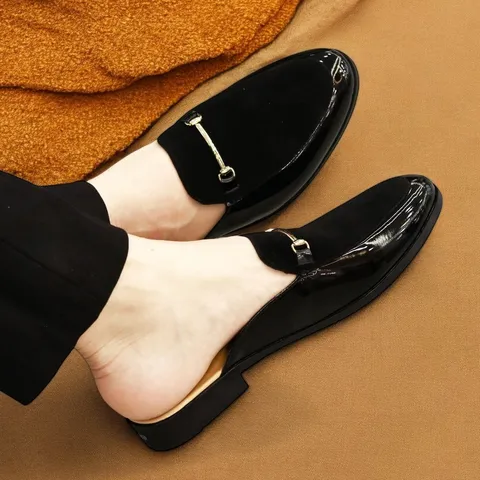 Giày Sục Nam Cao Cấp - Sục Da Nam Phối Nỉ Nhung Đế Đúc 3cm Chống Trượt - Giày Xục Nam Kiểu Hàn Quốc Mềm Mại RUNO G5