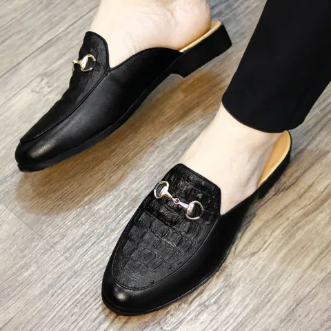 Sục Nam Cao Cấp Vân Cá Sấu - Giày Sục Nam Mềm Mại Chống Trượt Đế Đúc 3cm - Giày Lười Sục Nam Khóa Vàng Đẹp RUNO G38
