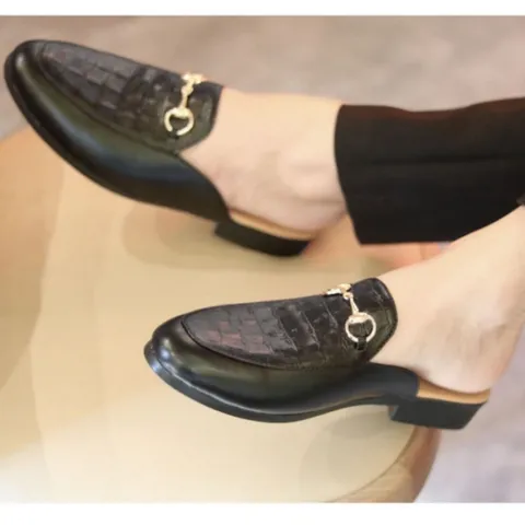 Sục Nam Cao Cấp Vân Cá Sấu - Giày Sục Nam Mềm Mại Chống Trượt Đế Đúc 3cm - Giày Lười Sục Nam Khóa Vàng Đẹp RUNO G38