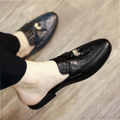 Giày Sục Mềm Đế Đúc 3cm Chống Trượt - Sục Nam Cao Cấp Phối Chuông - Giày Sục Da Nam Mẫu Vân Cá Sấu Thời Thượng RUNO G39