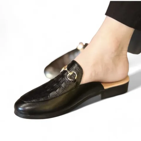 Sục Nam Cao Cấp Vân Cá Sấu - Giày Sục Nam Mềm Mại Chống Trượt Đế Đúc 3cm - Giày Lười Sục Nam Khóa Vàng Đẹp RUNO G38