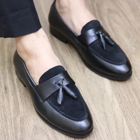 Giày Tây Đen Nam Đế Khâu Chắc Chắn Giày Âu Nam Cao Cấp Giá Tại Xưởng Giày Tây Nam Công Sở Da Mờ Phối Nhung RUNO G4