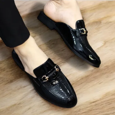 Giày Sục Nam Vân Đà Điểu Da Bóng - Sục Lười Nam Khóa Vàng Đế Đúc 3cm Chống Trượt - Giày Xục Nam Mềm Đẹp RUNO G40