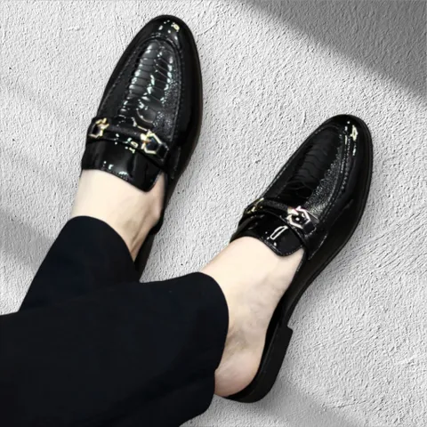 Giày Sục Nam Vân Đà Điểu Da Bóng - Sục Lười Nam Khóa Vàng Đế Đúc 3cm Chống Trượt - Giày Xục Nam Mềm Đẹp RUNO G40