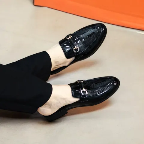 Giày Sục Nam Vân Đà Điểu Da Bóng - Sục Lười Nam Khóa Vàng Đế Đúc 3cm Chống Trượt - Giày Xục Nam Mềm Đẹp RUNO G40
