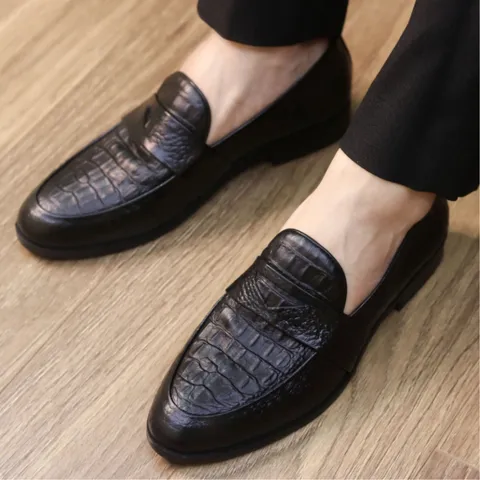 Giày Moca Nam Vân Cá Sấu Đẳng Cấp Giày Âu Nam Chụp Kỷ Yếu Lịch Lãm Công Sở Không Dây Đế Khâu Chắc Chắn Bền Đẹp RUNO G21