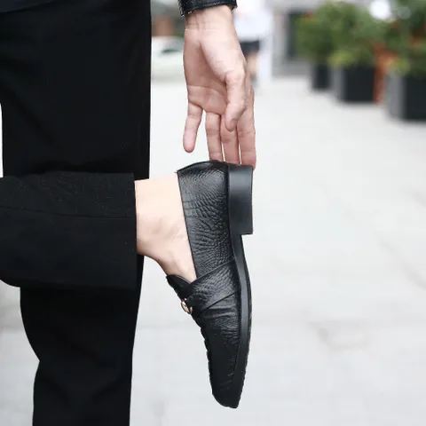 Giày Lười Nam Da Trơn Loafer Đen Lịch Lãm Giày Âu Nam Chụp Kỷ Yếu Công Sở Không Dây Đế Khâu Siêu Bền Đẹp Rẻ RUNO G22