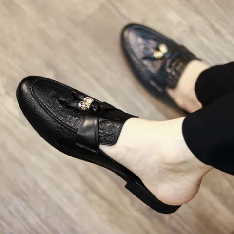 Giày Xục Nam Cao Cấp Có Chuông - Giày Sục Nam Đế Cao Chống Trượt Siêu Mềm - Sục Lười Nam Mẫu Vân Cá Sấu Đẹp RUNO G39