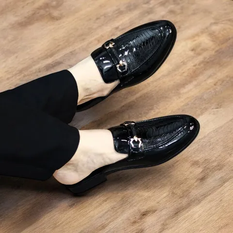 Giày Sục Đế Cao Nam Vân Đà Điểu - Sục Da Nam Cao Cấp Da Bóng - Giày Xục Nam Mềm Mại Đế Đúc Khóa Vàng Bền RUNO G40