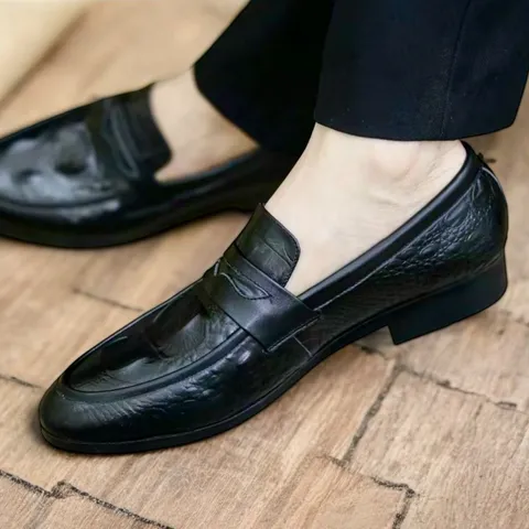 Giày Đen Nam Công Sở Vân Cá Sấu Quyền Lực Giày Âu Nam Không Dây Lịch Lãm Đế Khâu Chắc Chắn Bền Đẹp Mới RUNO G10