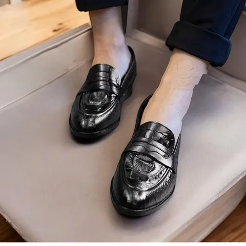 Giày Đen Nam Công Sở Vân Cá Sấu Quyền Lực Giày Âu Nam Không Dây Lịch Lãm Đế Khâu Chắc Chắn Bền Đẹp Mới RUNO G10