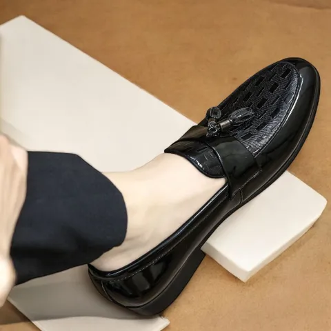 Giày Tây Nam Loafer Da Bóng Phối Chuông Đẹp Giày Âu Nam Chụp Kỷ Yếu Lịch Lãm Công Sở Đế Mềm Khâu Chắc Chắn Bền RUNO G26
