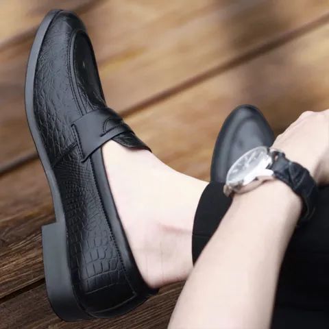 Giày Đế Cao Nam 3cm Vân Cá Sấu Mạnh Mẽ Giày Âu Nam Không Dây Lịch Lãm Giày Tây Nam Công Sở Đế Khâu Bền Đẹp RUNO G10
